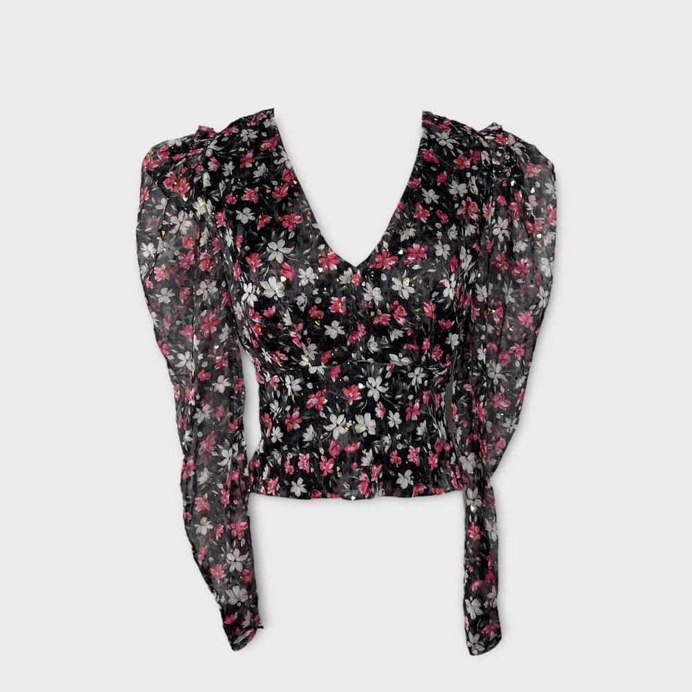 ASTR the Label Beverly Fuchsia Gold Floral Blouse Size S